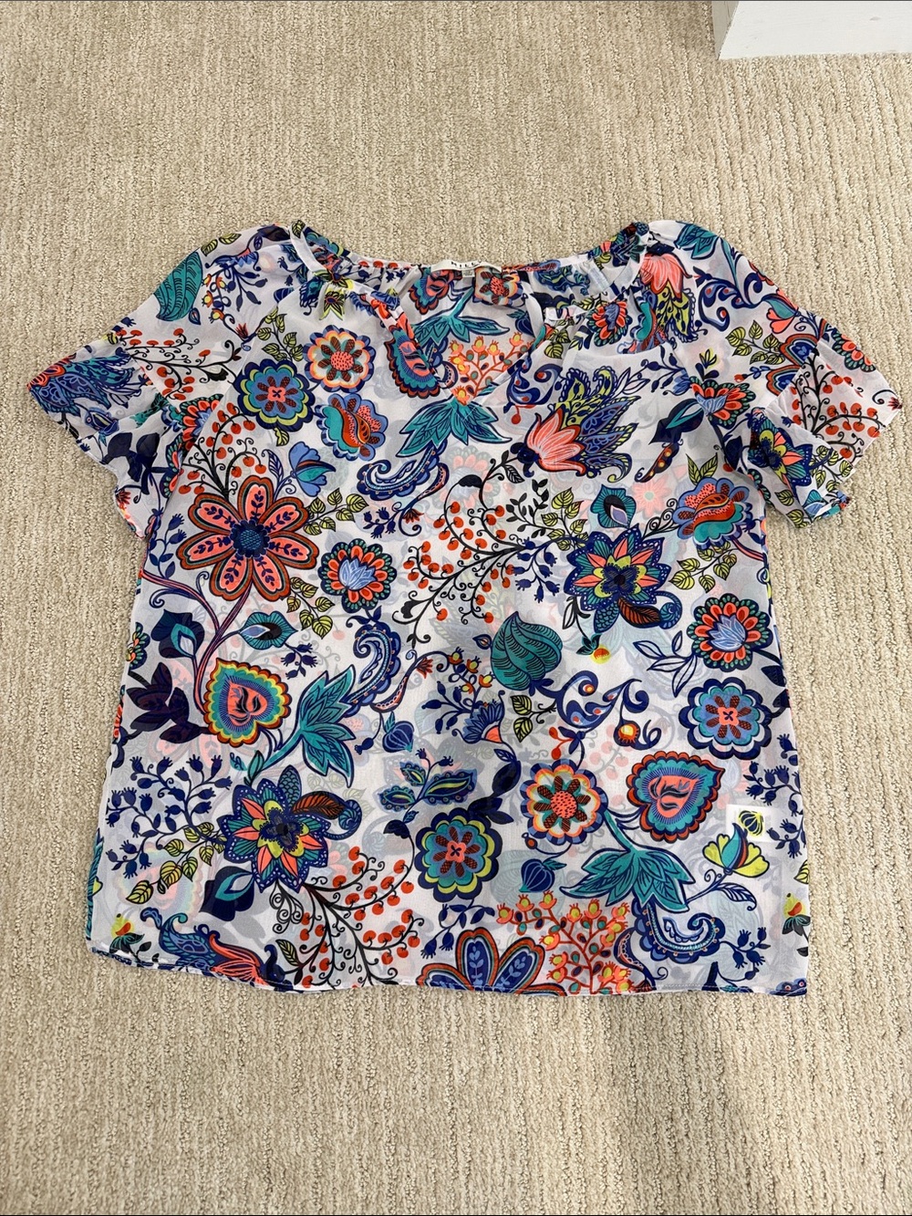 Milly Women's Multicolor Floral Short Sleeve Blouse - White Base